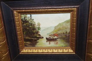 Antique Vintage Small Oil Painting On Wood Gold Gilt Wood Frame 2/2