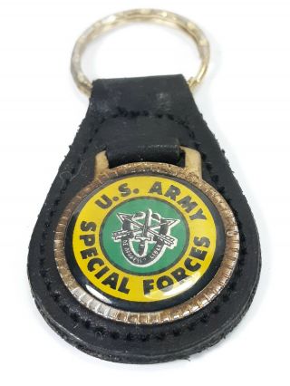 Vintage Black Leather And Enamel U.  S.  Army Special Forces Keychain