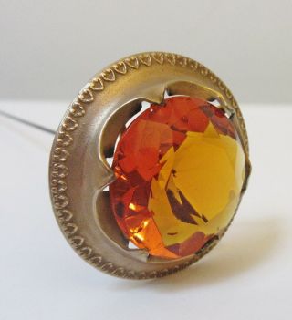 Antique Hatpin Large Faceted Topaz Glass 2