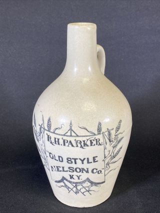 R.  H.  Parker Old Style Antique Stoneware Whiskey Bottle Jug Nelson Co Kentucky