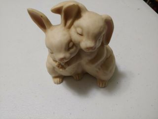Homco 1990 " He Loves Me " Ceramic Bunny Figurine Vintage