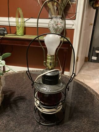 Antique The Adams & Westlake Railroad Lantern Oil Lamp Made Into Electric Lamp