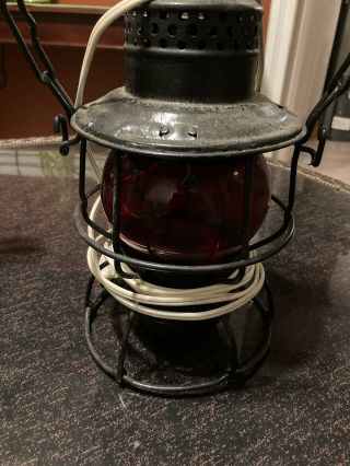 Antique The Adams & Westlake Railroad Lantern Oil Lamp Made Into Electric Lamp 2