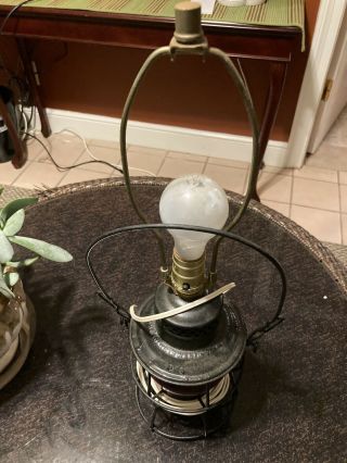 Antique The Adams & Westlake Railroad Lantern Oil Lamp Made Into Electric Lamp 3