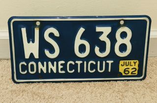 Vintage 1962 62 Connecticut Ct License Plate With Metal Tag