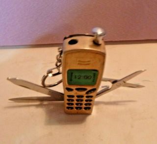 Vintage Gold Tone Cell Phone Lighter With Scissors,  Knife,  Keychain Combo