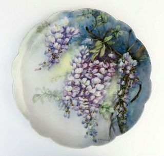 Antique Limoges France 13 5/8 " Hand Painted Wisteria Plate Charger Artist Signed