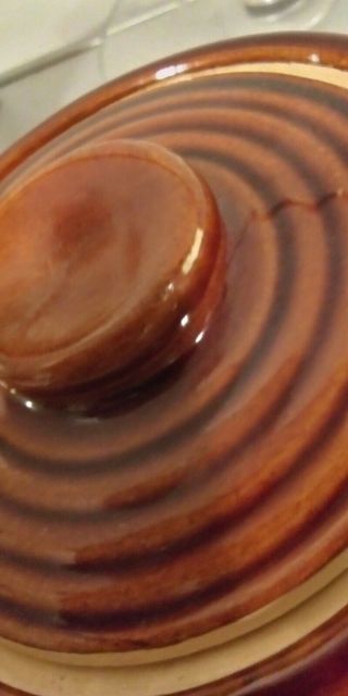 Vintage Brown Glazed Stoneware BEAN POT With Metal Handle & Lid 3