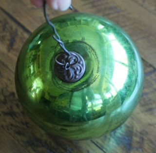 Large Antique German Kugel Christmas Ornament Green Mercury Glass 4.  5 " Diameter