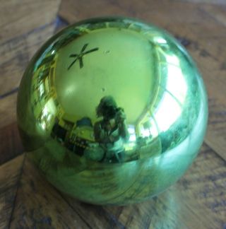 Large Antique German Kugel Christmas Ornament Green Mercury Glass 4.  5 