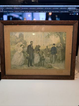 Antique Lithograph Abraham Lincoln And The Contrabands