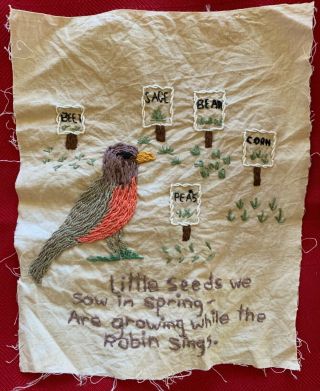 Yarn Needle Stitchery - Vintage Feel: Robin Bird Little Seed Saying,  Garden