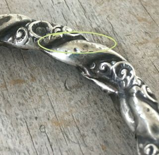Antique Victorian Sterling Silver Repousse Hollow Bangle Bracelet 2