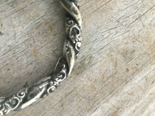Antique Victorian Sterling Silver Repousse Hollow Bangle Bracelet 3