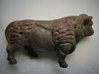 Antique Heavy Cast Iron Bull Ruffled Angus Herford Still Bank Figural Animal 3