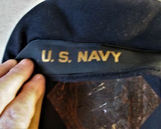 Vintage Ww2 Us Navy Sailors Blue/black Naval Wool Flat Cracker Jack Hat No Size