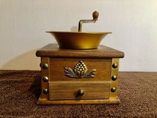 Rare Vintage Wood Brass Coffee Mill Grinder Hand Crank Open Top Only One On Ebay