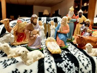 Vintage Antique Paper Mache German Christmas Nativity Figures Figurines Set