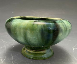 Vintage Brush Mccoy Green Drip Glaze Onyx Small Footed Planter 3” High