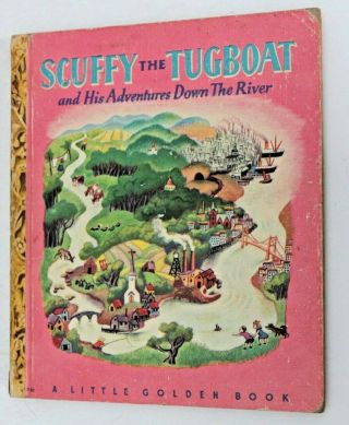 Scuffy The Tugboat,  Vintage Little Golden Book,  1946 Brown Binding Exc