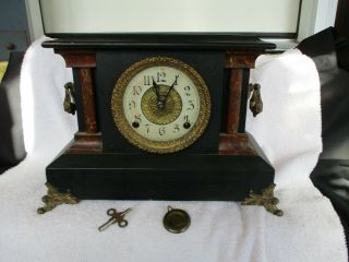 Antique E.  Ingraham Co Black Footed Mantle Clock Pillars Bristol Conn Usa Parts