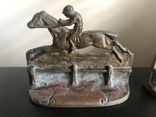 Vintage Antique PAIR Bronze Metal Horse Racing Derby Equestrian Art Bookends 3