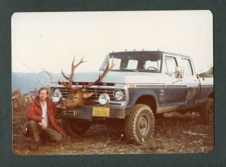 Vintage Truck Photo 1973 1974 1975 Ford Pickup & Deer Head Hunting Trophy 444052