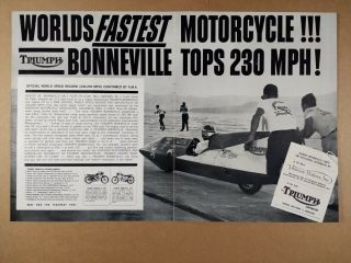 1962 Triumph Bonneville 650 Motorcycle Engine World Speed Record Vintage Ad