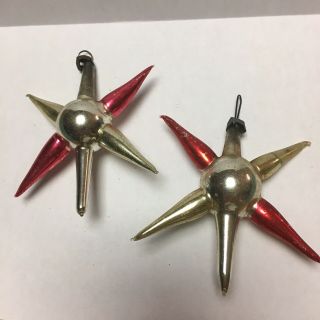 Antique Vintage German Glass Christmas Ornaments 2 Six Pointed Stars