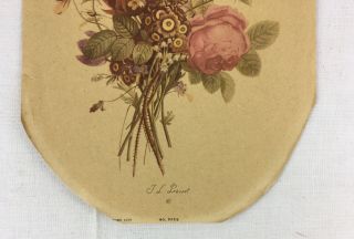 Vintage 1940 ' s T L Prevost Botanical Print 502B Pink Roses Violas 6 x 8 oval 3