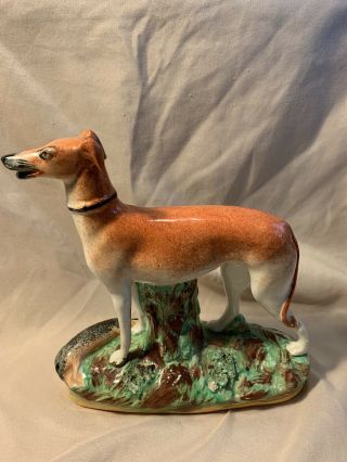 Antique Staffordshire Whippet Hunting Dog Figurine With Rabbit