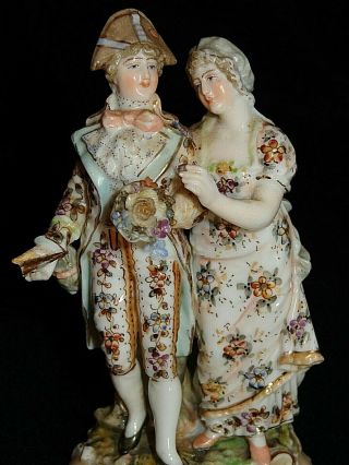 19C Volkstedt Dresden German Porcelain Courting Couple Figurine 2
