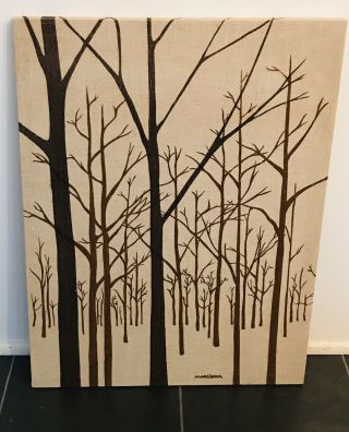 Large Vintage 1982 Marushka Trees Forest Screen Print 18”x24”
