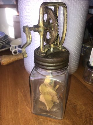 Vintage Antique Rare Dazey Hand Crank Butter Churn Glass Jar 1 Quart (read)