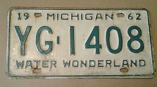 Vintage 1962 Michigan License Plate State Car Tag Yg 1408