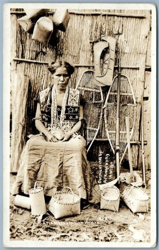 Flambeau Indian Woman 1925 Antique Real Photo Postcard Rppc Copyright 1908