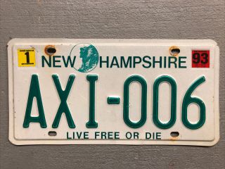 Vintage Hampshire License Plate Old Man Of The Mountain Axi - 006 1993 Sticker