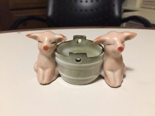 Antique German Pink Pig Porcelain Pigs By Bucket Toothpick /match Safe