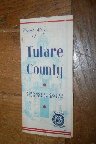 Vintage Road Map Of Tulare County California By Automobile Club Of Southern Cali