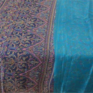 Sanskriti Vintage Blue Sarees Pure Silk Printed Sari Decor Floral Craft Fabric 3