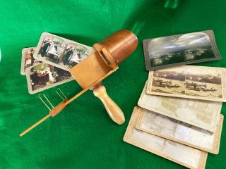 Antique Wood Stereoscope Viewer With 8 Slide Cards Dates From 1880 