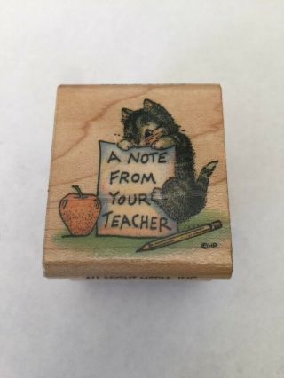Note From Teacher Rubber Stamp Kitty Cat Vintage All Night Media 527d Apple