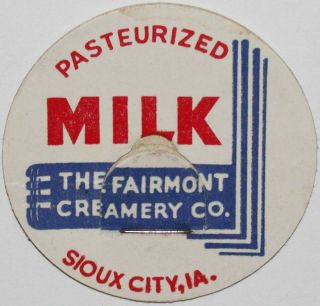 Vintage Milk Bottle Cap The Fairmont Creamery Co Sioux City Iowa