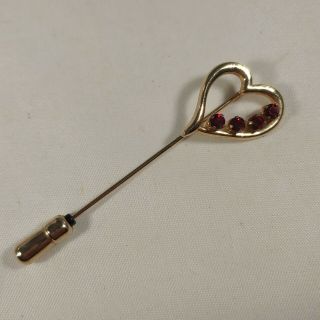 Anson Red Rhinestone Heart Stick Pin Gold Tone Lapel Signed Vintage Valentine