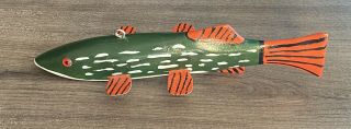 Vintage Fish Ice Spearing Decoy Hand Carved Signed Alfy Bjorgo 9” Long