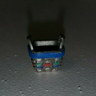 Vintage Longaberger Miniature Pewter Square Berry Basket Blue Jewelry Charm 1997