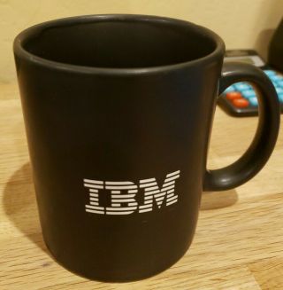 Vintage Ibm Coffee Mug Raised Logo Ceramic Matte Black Tea Cup 10 Oz