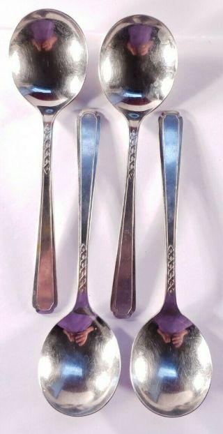 Set Of 4 Vintage Oneidacraft Deluxe Stainless Table Soup Spoons