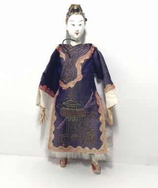 Antique Chinese Opera Doll 10 " Blue Hand Embroidered Costume