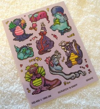 Vintage 80s 90s Stickers Scratch Sniff 3m Grape Scented Dragons Hq - 459